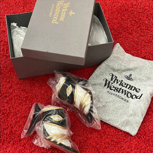 Vivienne Westwood NWT MASCHEREDE hells in blk Velvet and gold leather IT37 - Picture 6 of 13